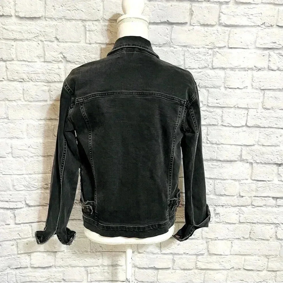 Topshop Embroidered Denim Jacket Jean Jacket Moto Washed Black Rough Edge - Picture 4 of 9